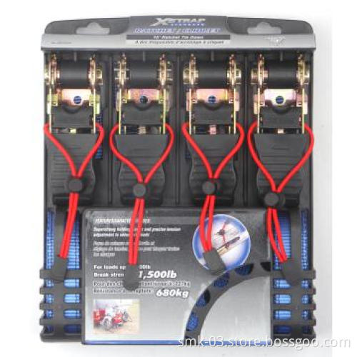 4pk 1\"x15FT 1500LBS RATCHET TIE DOWN